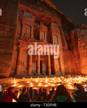 Petra By Night candlelit tourist event at The Treasury (Al Khazneh), Petra, Jordan, UNESCO Stock Photo