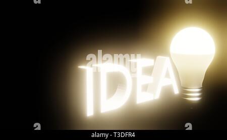 3D lettering idea and burning lamp in the dark Stock Photo