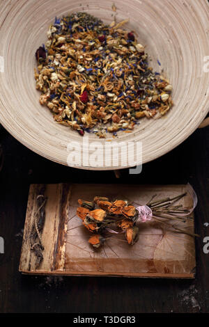 Herbal medicine and natural medicine.  Herbalist. Herbal mix. Stock Photo