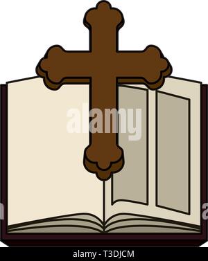 holy bible with wooden cross Stock Vector