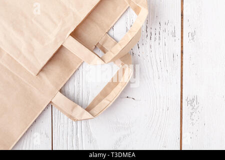 paper wastes ready for recycling. Social responsibility and ecology care, Using of paper bags instead of plastic Stock Photo