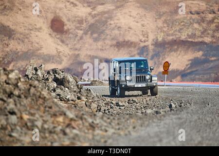 Jeep Wrangler on Icelandic terrain Stock Photo