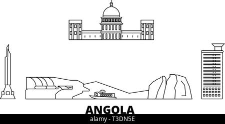 Angola  line travel skyline set. Angola  outline city vector illustration, symbol, travel sights, landmarks. Stock Vector
