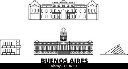 Argentina, Buenos Aires line travel skyline set. Argentina, Buenos Aires outline city vector illustration, symbol, travel sights, landmarks. Stock Vector