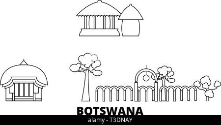 Botswana line travel skyline set. Botswana outline city vector illustration, symbol, travel sights, landmarks. Stock Vector