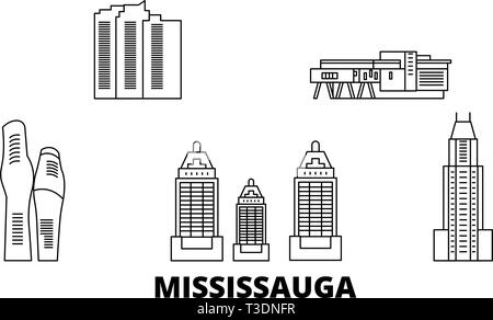 Canada, Mississauga line travel skyline set. Canada, Mississauga outline city vector illustration, symbol, travel sights, landmarks. Stock Vector