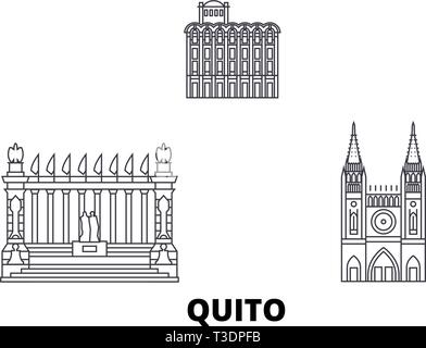 Ecuador, Guayaquil, Quito line travel skyline set. Ecuador, Guayaquil, Quito outline city vector illustration, symbol, travel sights, landmarks. Stock Vector