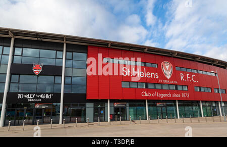 Exterior of main entrance for St Helens Rugby Football Club stadium St Helens Lancashire March 2019 Stock Photo
