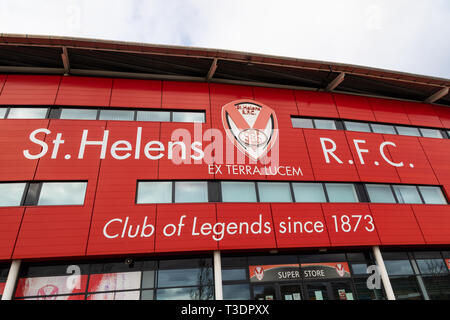 Exterior of main entrance for St Helens Rugby Football Club stadium St Helens Lancashire March 2019 Stock Photo