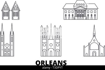 France, Orleans line travel skyline set. France, Orleans outline city vector illustration, symbol, travel sights, landmarks. Stock Vector