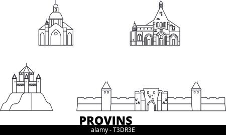 France, Provins line travel skyline set. France, Provins outline city vector illustration, symbol, travel sights, landmarks. Stock Vector