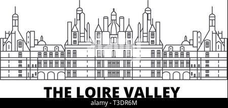 France, The Loire Valley  line travel skyline set. France, The Loire Valley  outline city vector illustration, symbol, travel sights, landmarks. Stock Vector
