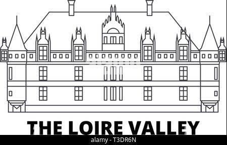 France, The Loire Valley Landmark line travel skyline set. France, The Loire Valley Landmark outline city vector illustration, symbol, travel sights Stock Vector