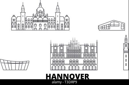 Germany, Hannover line travel skyline set. Germany, Hannover outline city vector illustration, symbol, travel sights, landmarks. Stock Vector