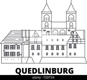 Germany, Quedlinburg line travel skyline set. Germany, Quedlinburg outline city vector illustration, symbol, travel sights, landmarks. Stock Vector