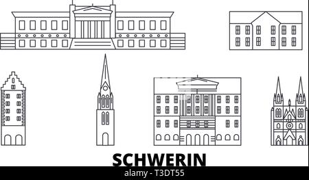 Germany, Schwerin line travel skyline set. Germany, Schwerin outline city vector illustration, symbol, travel sights, landmarks. Stock Vector