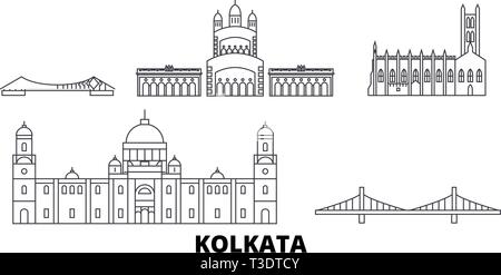 India, Kolkata line travel skyline set. India, Kolkata outline city vector illustration, symbol, travel sights, landmarks. Stock Vector