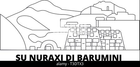 Italy, Barumini, Su Nuraxi Di Barumini line travel skyline set. Italy, Barumini, Su Nuraxi Di Barumini outline city vector illustration, symbol Stock Vector