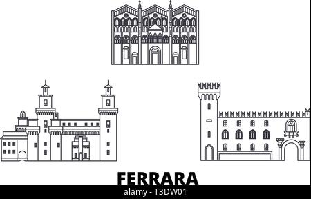 Italy, Ferrara line travel skyline set. Italy, Ferrara outline city vector illustration, symbol, travel sights, landmarks. Stock Vector