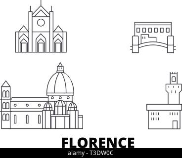 Italy, Florence City line travel skyline set. Italy, Florence City outline city vector illustration, symbol, travel sights, landmarks. Stock Vector
