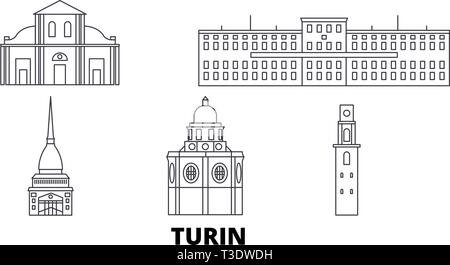 Italy, Turin line travel skyline set. Italy, Turin outline city vector illustration, symbol, travel sights, landmarks. Stock Vector