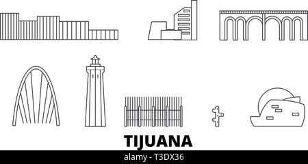 Mexico, Tijuana line travel skyline set. Mexico, Tijuana outline city vector illustration, symbol, travel sights, landmarks. Stock Vector