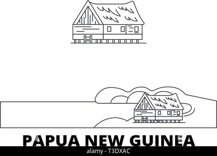 Papua New Guinea line travel skyline set. Papua New Guinea outline city vector illustration, symbol, travel sights, landmarks. Stock Vector