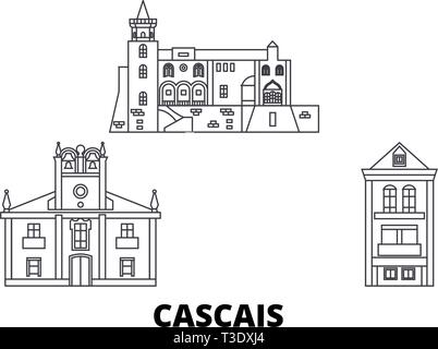 Portugal, Cascais line travel skyline set. Portugal, Cascais outline city vector illustration, symbol, travel sights, landmarks. Stock Vector