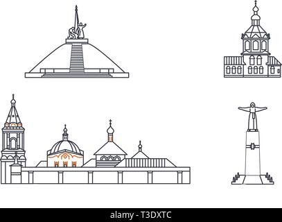 Russia, Cheboksary line travel skyline set. Russia, Cheboksary outline city vector illustration, symbol, travel sights, landmarks. Stock Vector