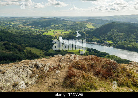 Lake District Views from the felltop of Gummers How alongside Windermere in the Lake District National Park, Cumbria on a sunny August day. Stock Photo