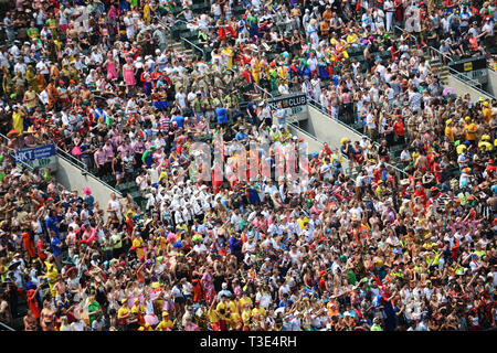 Fans at the South Stand during the Hong Kong Sevens tournament. Stock Photo