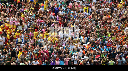 Fans at the South Stand during the Hong Kong Sevens tournament. Stock Photo