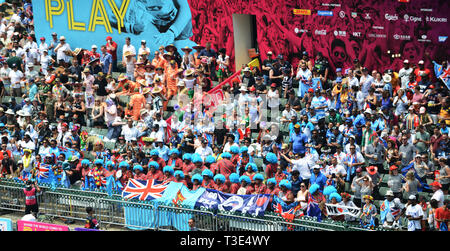 Fijian fans at the Hong Kong Sevens tournament. Stock Photo