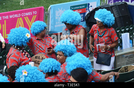 Fijian fans at the Hong Kong Sevens tournament in Hong Kong. Stock Photo