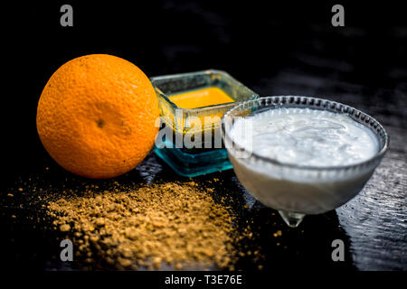 Close up of skin whitening method or remedy i.e. raw orange dried