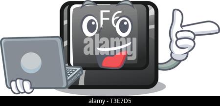 With laptop longest F6 button on cartoon computer Stock Vector