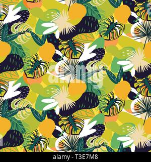 Tropical fruits seamless juicy pattern. Green bright abstract textured vector background. Stock Vector