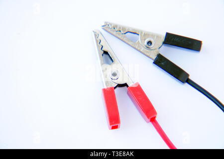 Electrical connectors crocodile on a white background Stock Photo