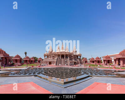 Chino Hills, MAR 31: Exterior view of the famous BAPS Shri Swaminarayan Mandir on MAR 31, 2019 at Chino Hills, Los Angeles County, California Stock Photo