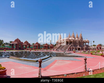 Chino Hills, MAR 31: Exterior view of the famous BAPS Shri Swaminarayan Mandir on MAR 31, 2019 at Chino Hills, Los Angeles County, California Stock Photo