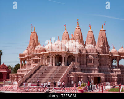 Chino Hills, MAR 31: Exterior view of the famous BAPS Shri Swaminarayan Mandir on MAR 31, 2019 at Chino Hills, Los Angeles County, California Stock Photo