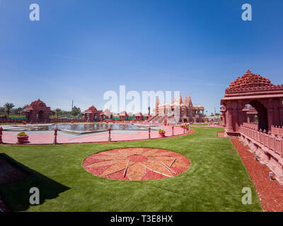 Chino Hills, MAR 31: Exterior view of the famous BAPS Shri Swaminarayan Mandir on MAR 31, 2019 at Chino Hills, Los Angeles County, California Stock Photo