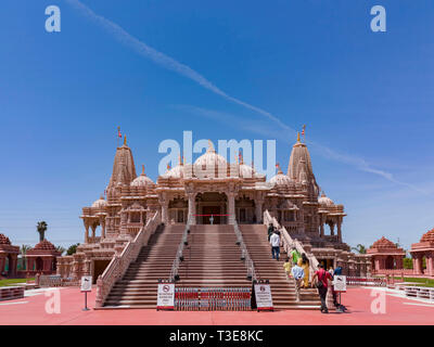 Chino Hills, MAR 31: Exterior view of the famous BAPS Shri Swaminarayan Mandir on MAR 31, 2019 at Chino Hills, Los Angeles County, California Stock Photo