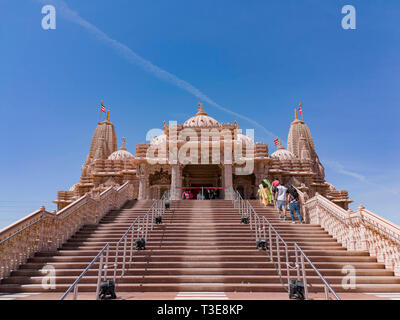 Chino Hills, MAR 31: Exterior view of the famous BAPS Shri Swaminarayan Mandir on MAR 31, 2019 at Chino Hills, Los Angeles County, California Stock Photo