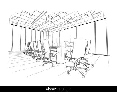 Meeting room hand drawn sketch vector illustration Stock Vector
