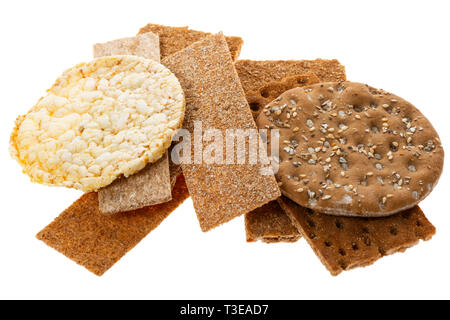 setting of crunchy whole grain crispbreads isolated on white background Stock Photo