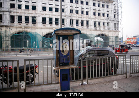 Old public pay phone booth on the street at Colombo, Sri Lanka Stock Photo