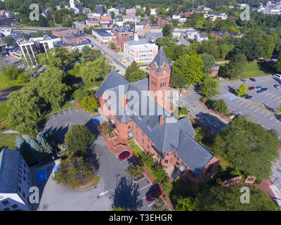 Winchester Town Hall aerial view at Winchester Center Historic District panorama in downtown Winchester, Massachusetts, USA. Stock Photo