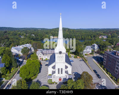 First Congregational Church at Winchester Center Historic District in downtown Winchester, Massachusetts, USA. Stock Photo