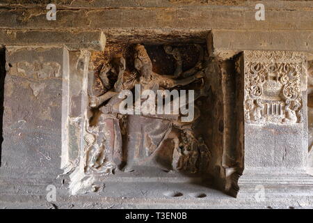 Temple of Ellora caves, the rock-cut temples, AURANGABAD, MAHARASHTRA in central India Stock Photo